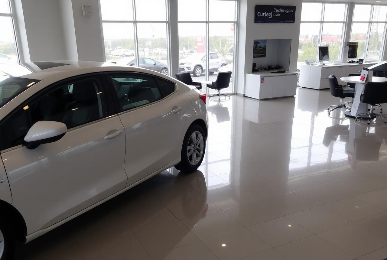Interior of a automotive dealerships site kept clean under a professional janitorial program